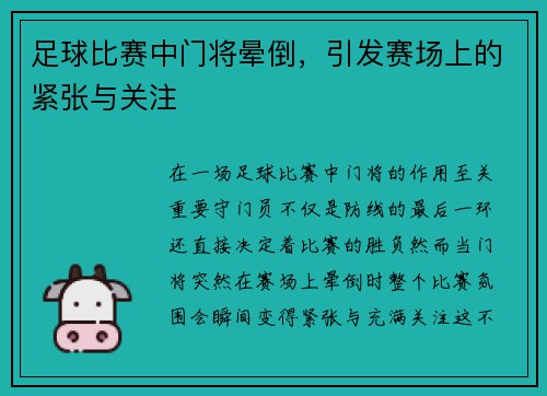 足球比赛中门将晕倒，引发赛场上的紧张与关注